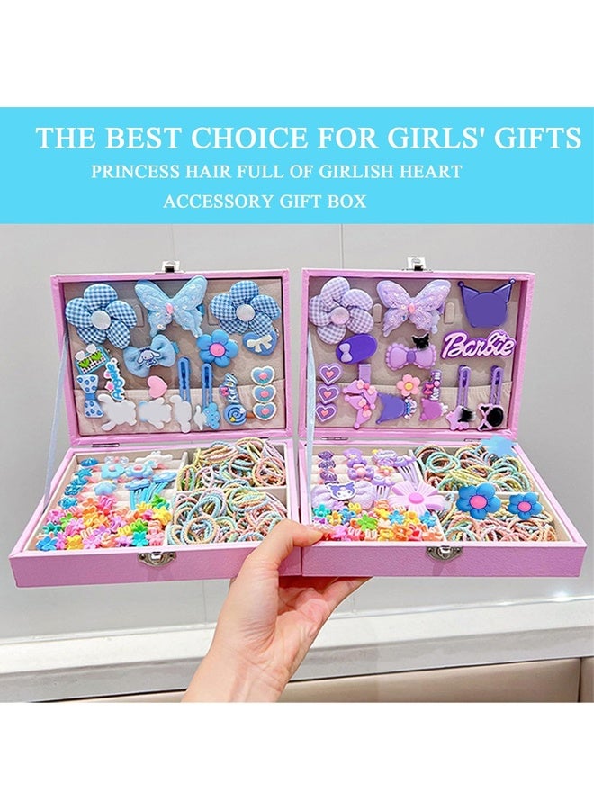 بيوينتي مجموعة ملحقات الشعر ، مجموعة لباس الشعر للبنات مع صندوق المجوهرات ، ربطات الشعر ، مقاطع الشعر ، مجموعة ألعاب الأميرة الفاخرة ، ألعاب هدايا لسن 3 4 5 6 7 8 9 10 البنات الأطفال الصغار (الأزرق) - Image 4